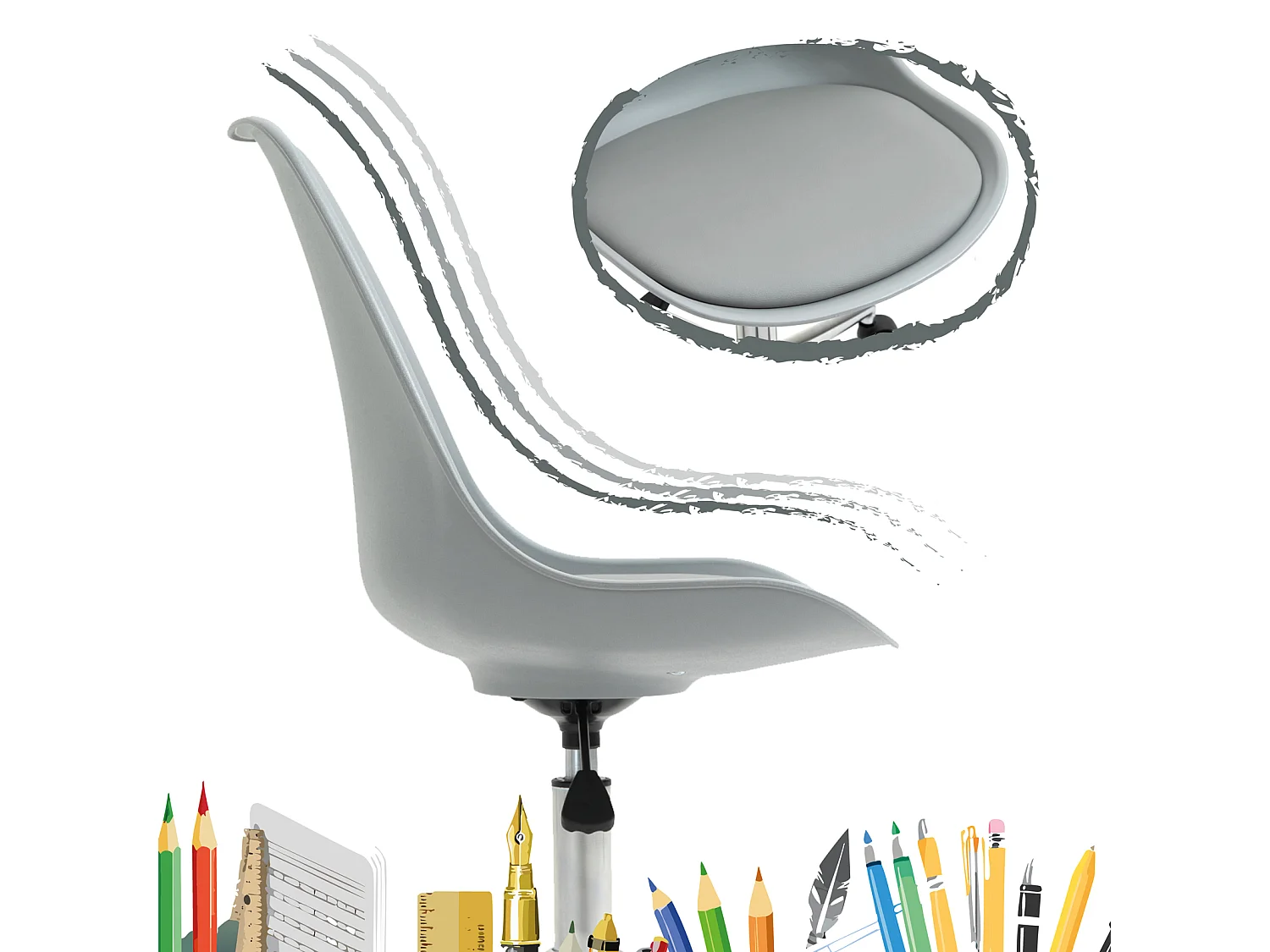 SVITA EDDY chaise de bureau pour enfants chaise pivotante chaise de bureau pour enfants gris