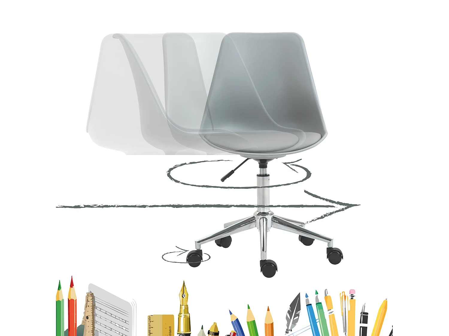 SVITA EDDY chaise de bureau pour enfants chaise pivotante chaise de bureau pour enfants gris