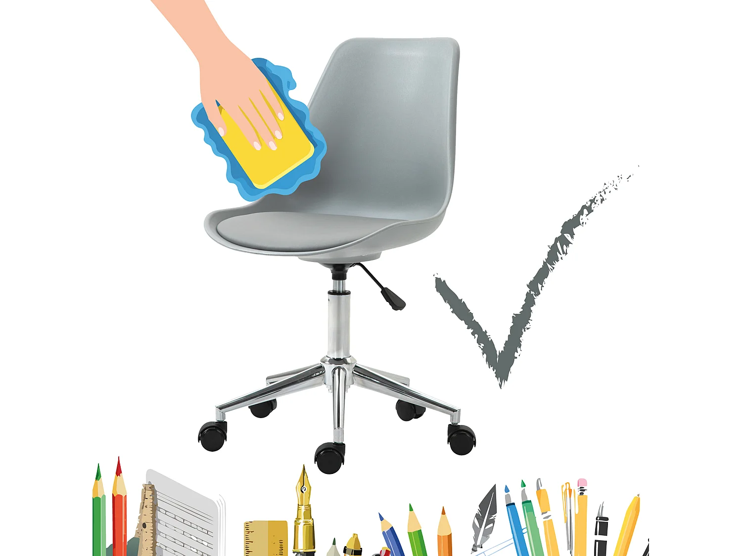 SVITA EDDY chaise de bureau pour enfants chaise pivotante chaise de bureau pour enfants gris