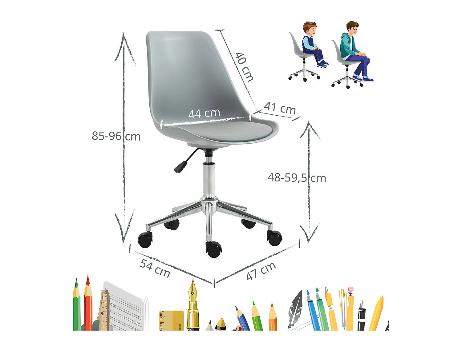 SVITA EDDY chaise de bureau pour enfants chaise pivotante chaise de bureau pour enfants gris