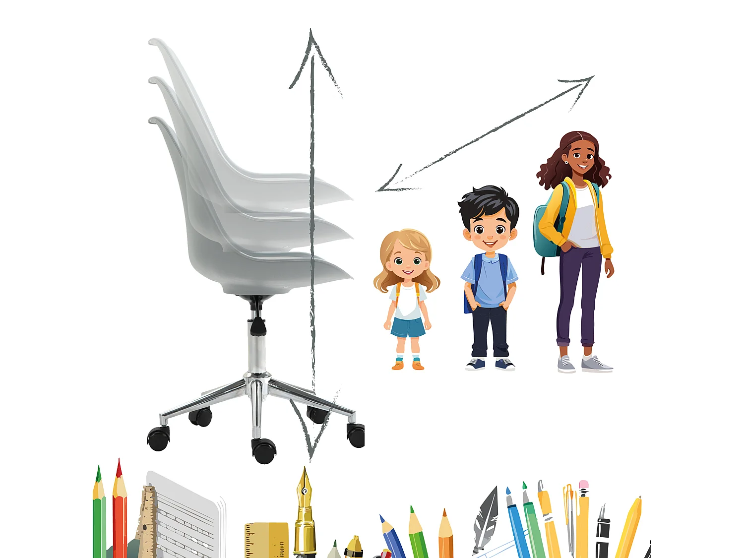 SVITA EDDY chaise de bureau pour enfants chaise pivotante chaise de bureau pour enfants gris