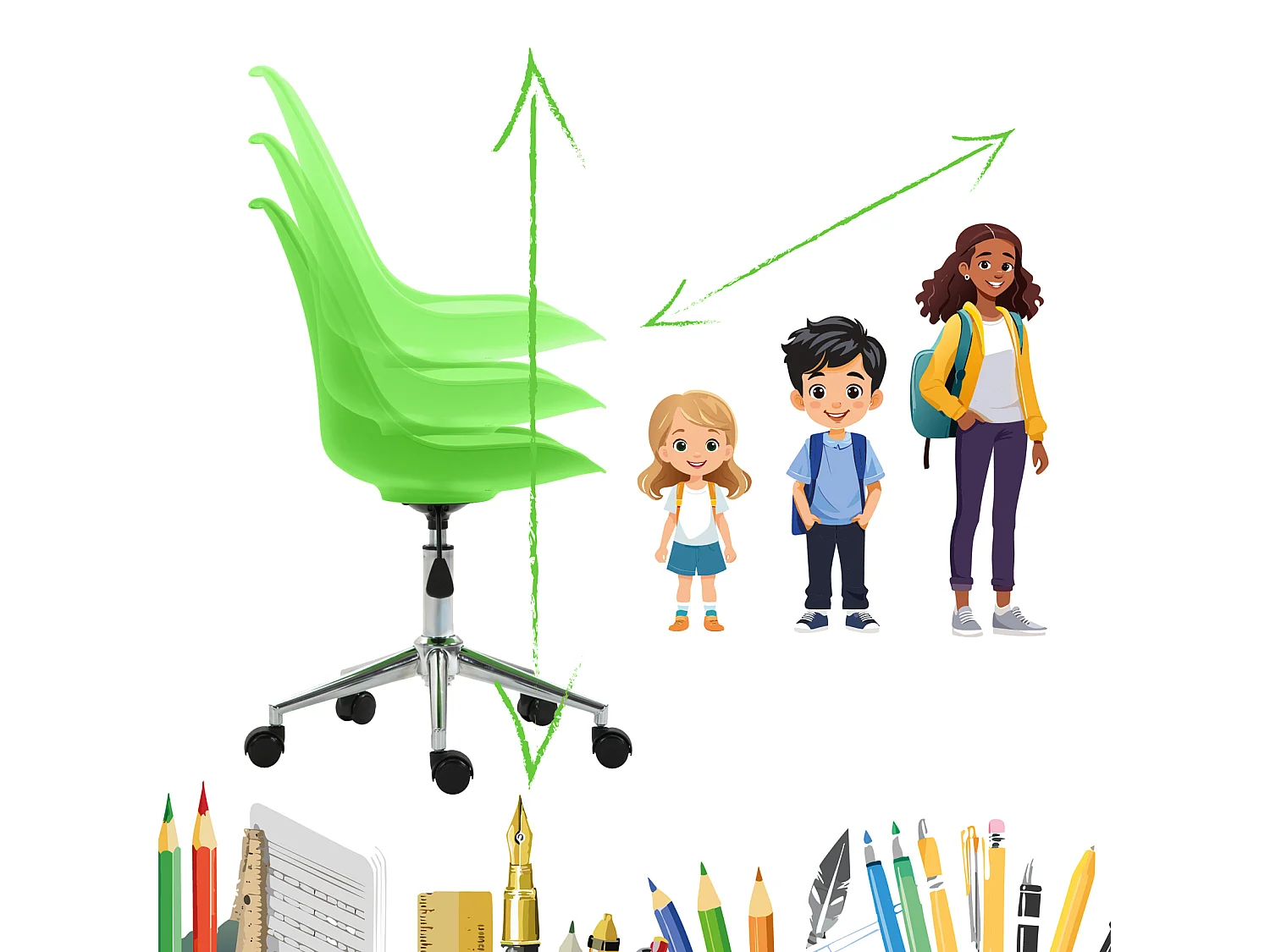 SVITA EDDY chaise de bureau pour enfants chaise pivotante chaise de bureau pour enfants vert