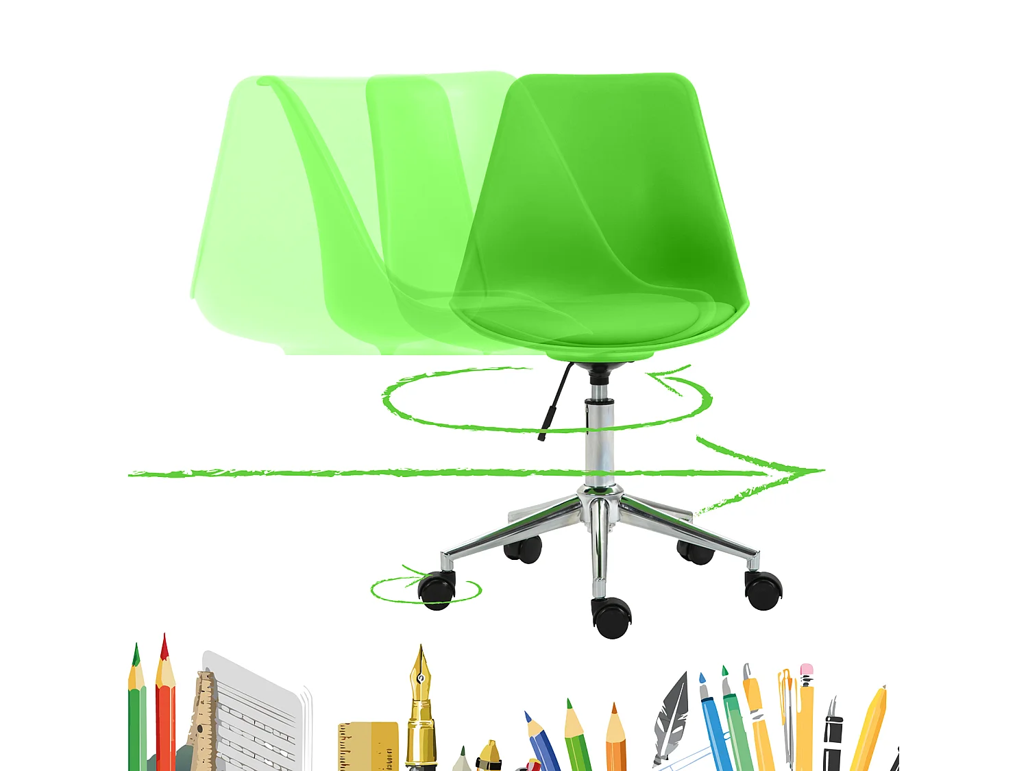 SVITA EDDY chaise de bureau pour enfants chaise pivotante chaise de bureau pour enfants vert