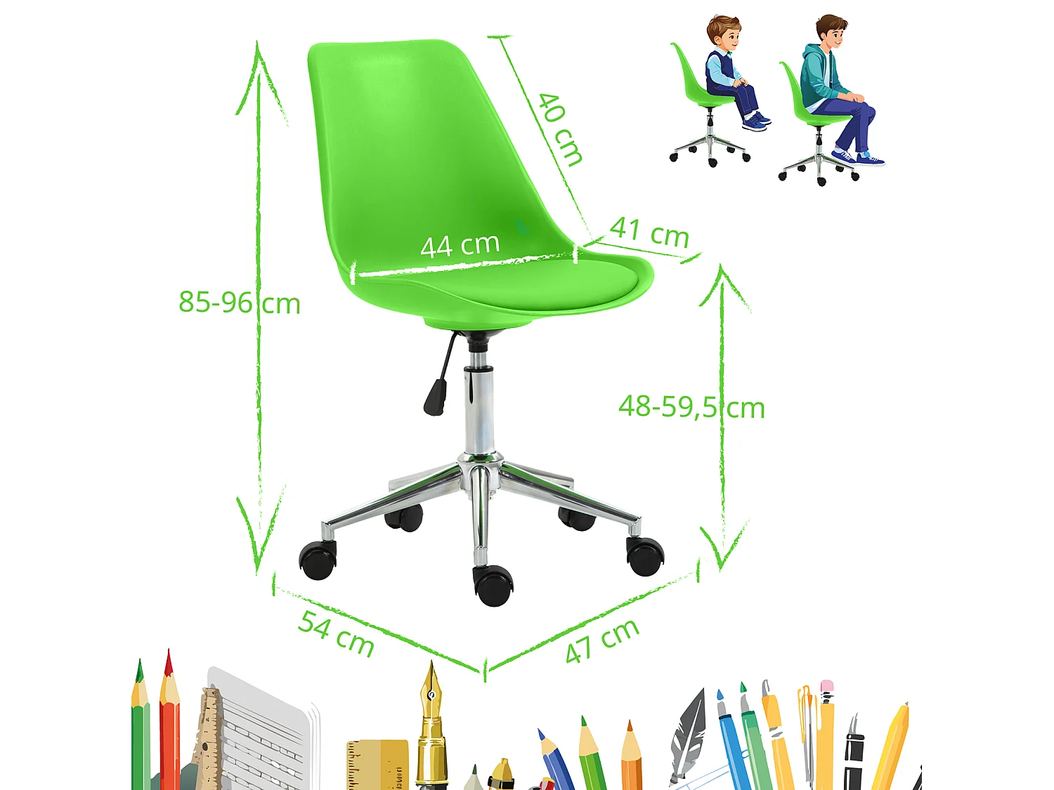 SVITA EDDY chaise de bureau pour enfants chaise pivotante chaise de bureau pour enfants vert