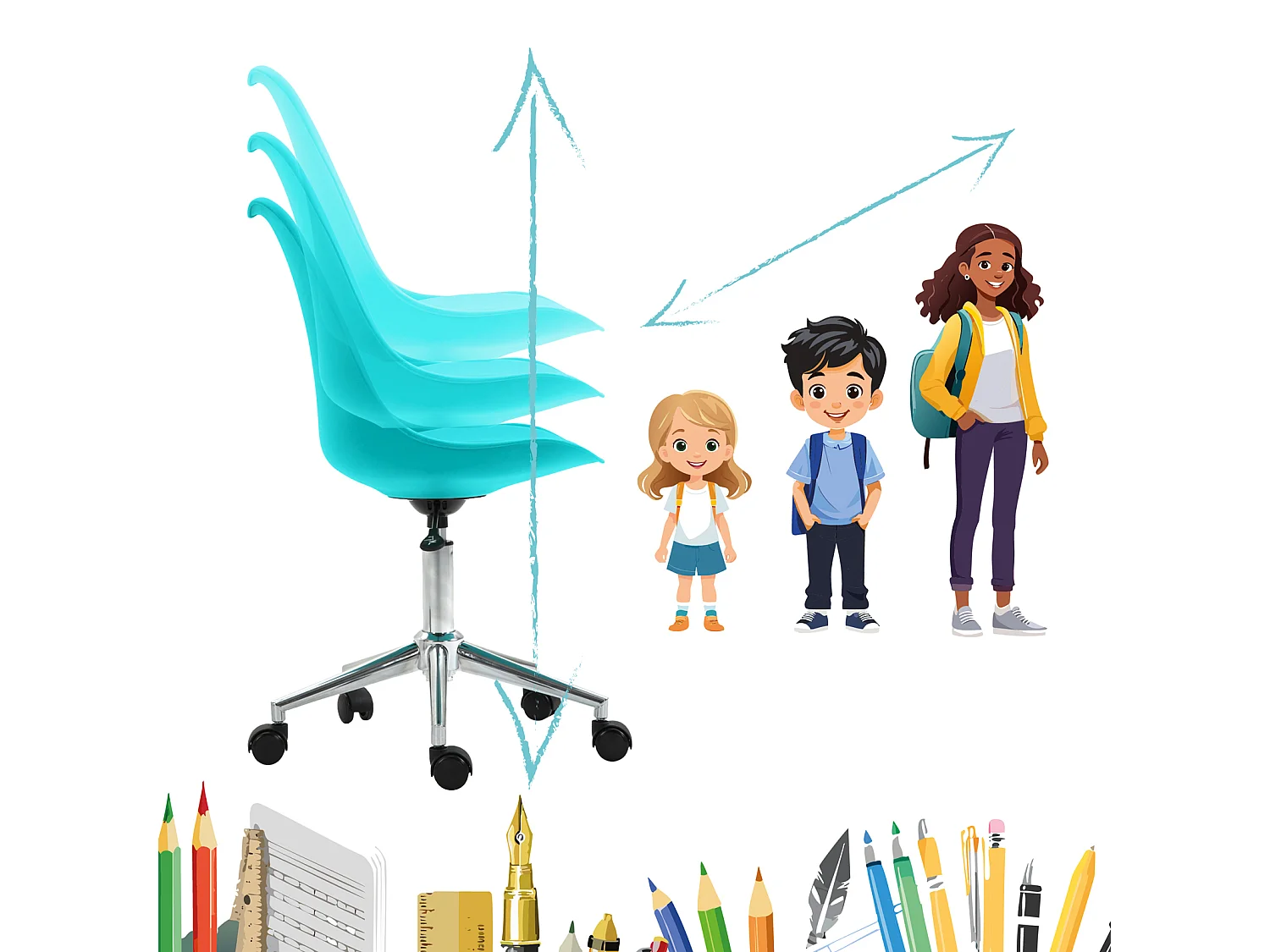 SVITA EDDY chaise de bureau pour enfants chaise pivotante chaise de bureau pour enfants turquoise