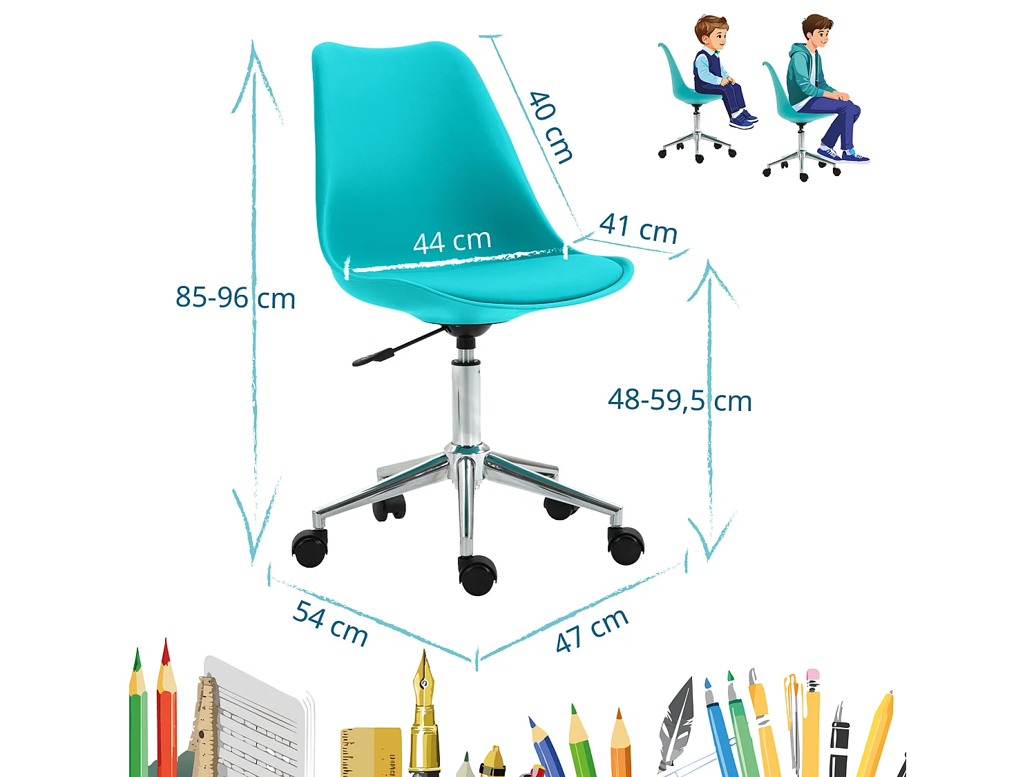 SVITA EDDY chaise de bureau pour enfants chaise pivotante chaise de bureau pour enfants turquoise