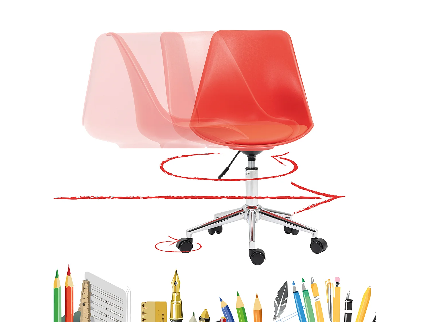 SVITA EDDY chaise de bureau pour enfants chaise pivotante chaise de bureau pour enfants rouge
