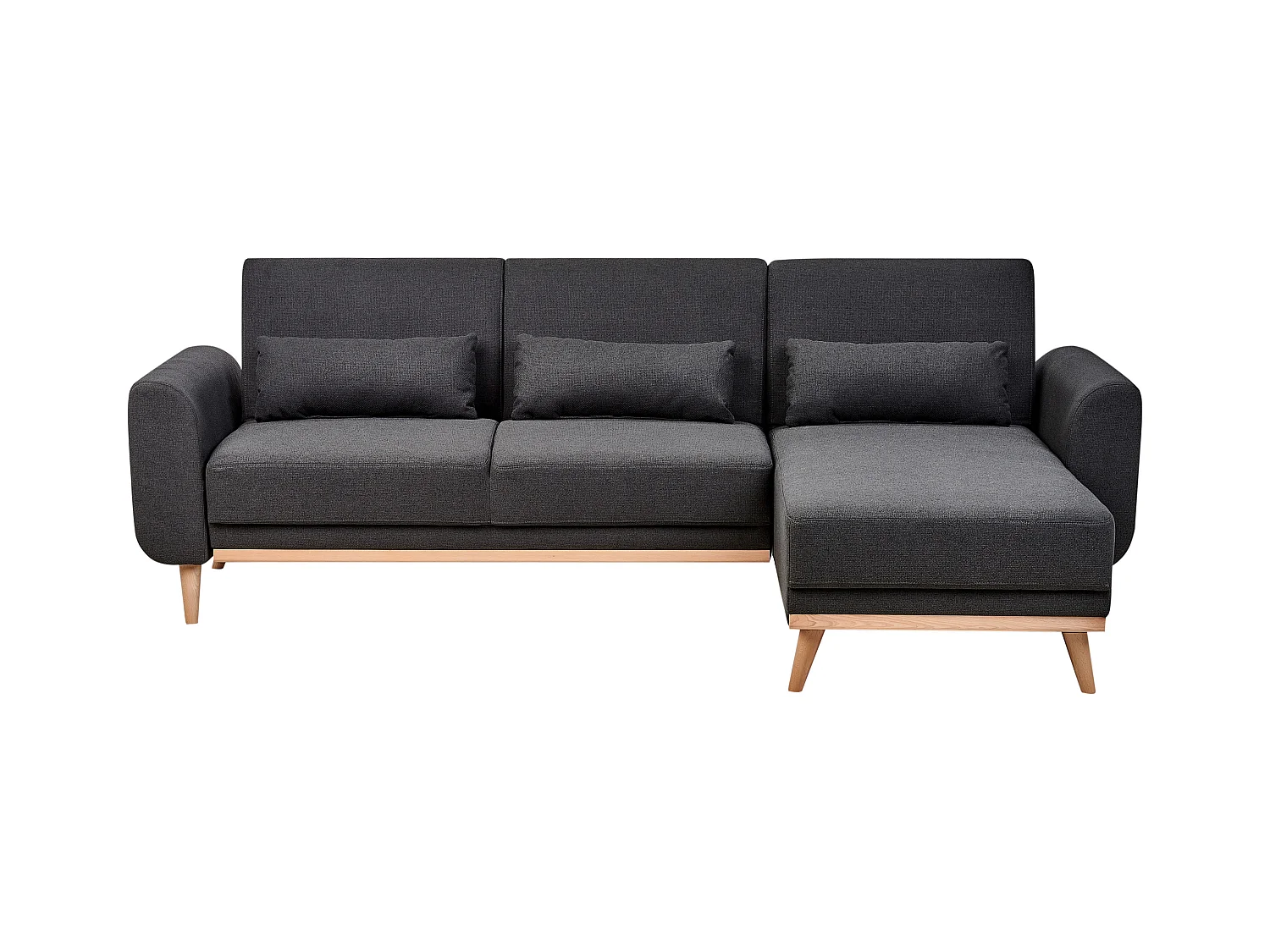 Canapé-Lit d'Angle à droite Moderne en Tissu Pieds en Bois Coussins Supplémentaires Noir Ollsta