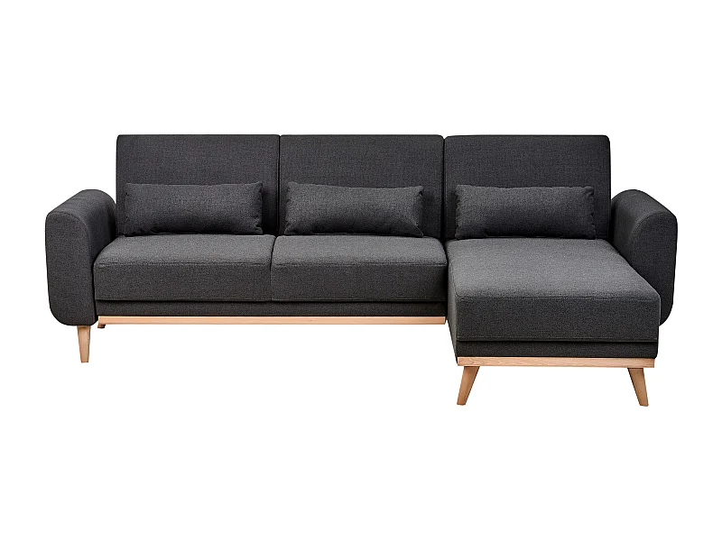 Canapé-Lit d'Angle à droite Moderne en Tissu Pieds en Bois Coussins Supplémentaires Noir Ollsta