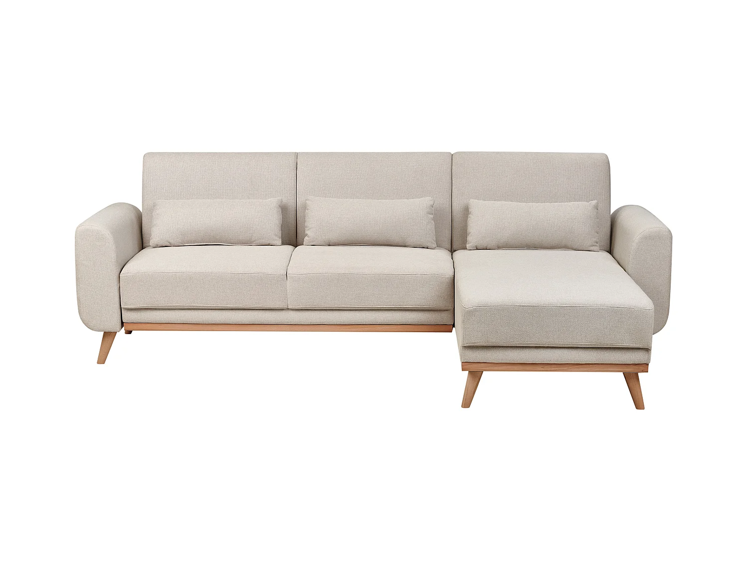 Canapé-Lit d'Angle à droite Moderne en Tissu Pieds en Bois Coussins Supplémentaires Beige Clair Ollsta