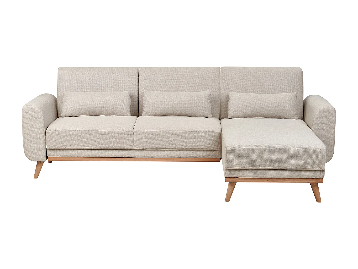 Canapé-Lit d'Angle à droite Moderne en Tissu Pieds en Bois Coussins Supplémentaires Beige Clair Ollsta