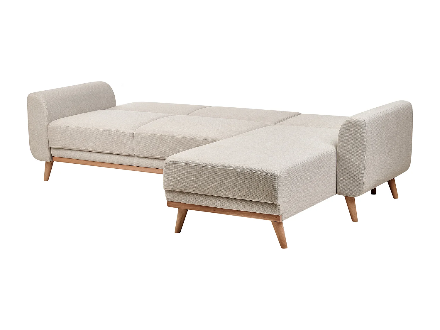 Canapé-Lit d'Angle à droite Moderne en Tissu Pieds en Bois Coussins Supplémentaires Beige Clair Ollsta