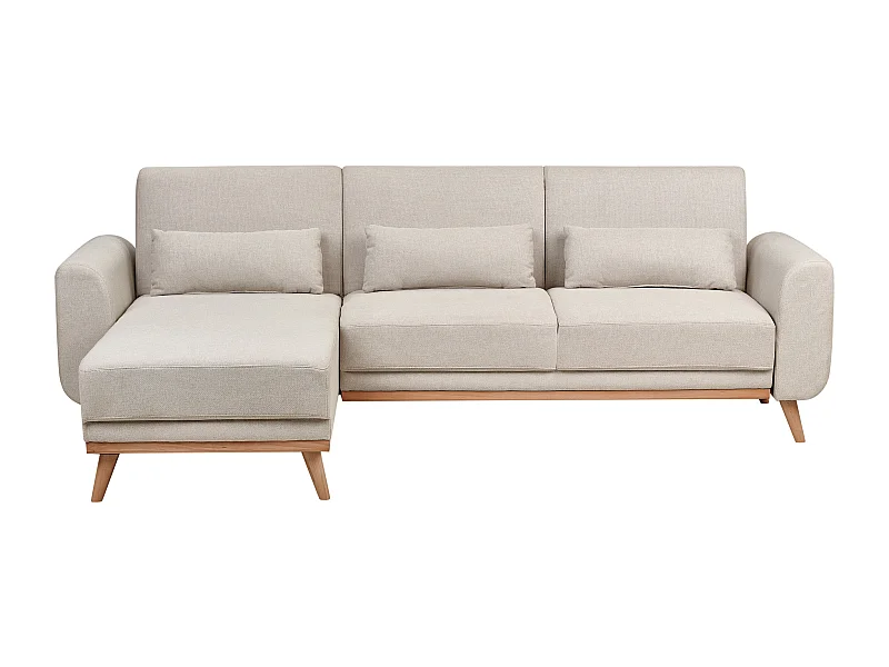 Canapé-Lit d'Angle à gauche Moderne en Tissu Pieds en Bois Coussins Supplémentaires Beige Clair Ollsta