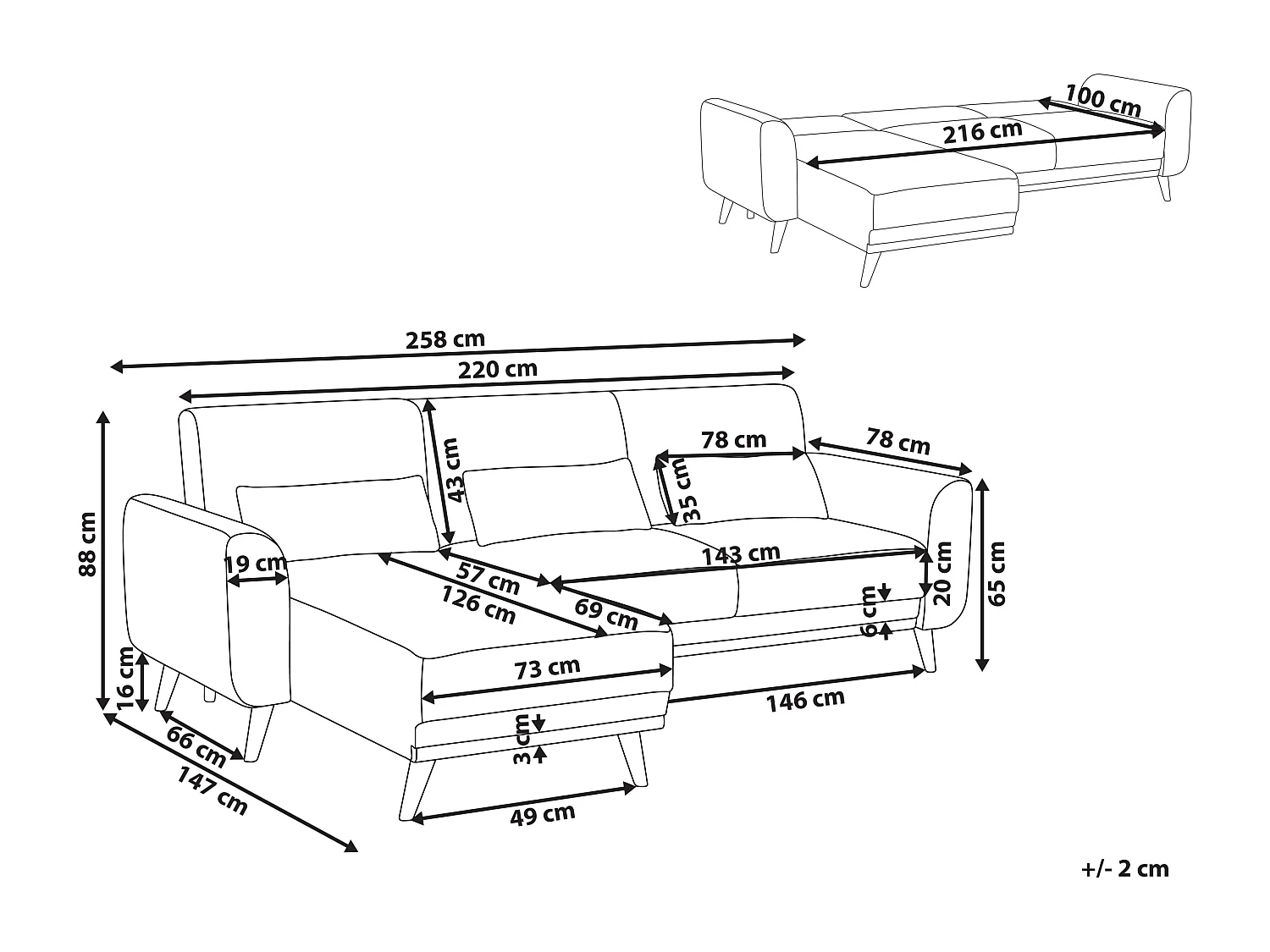 Hoekslaapbank OLLSTA Stof Lichtbeige 3-zitter Rechterzijde