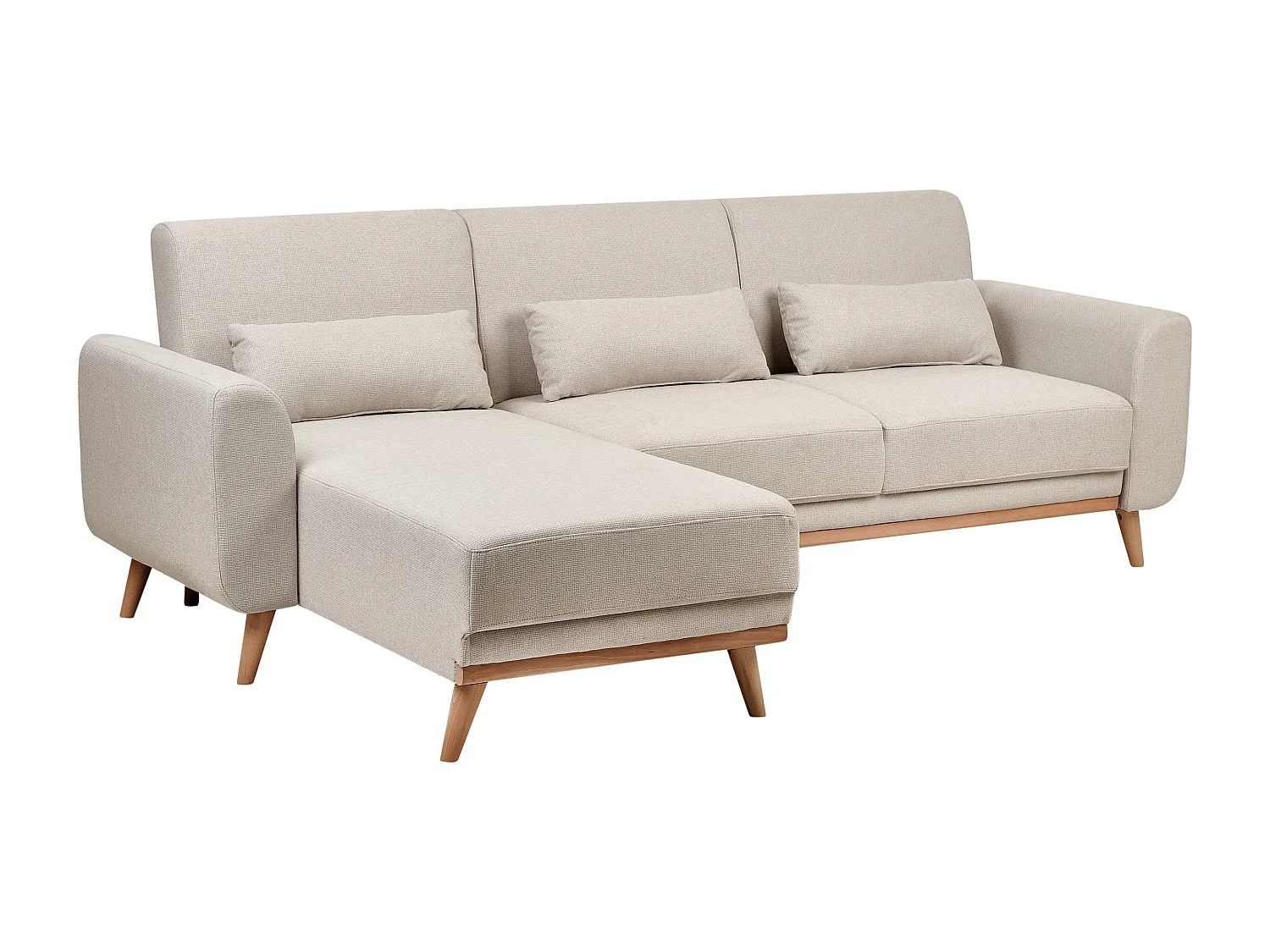 Hoekslaapbank OLLSTA Stof Lichtbeige 3-zitter Rechterzijde