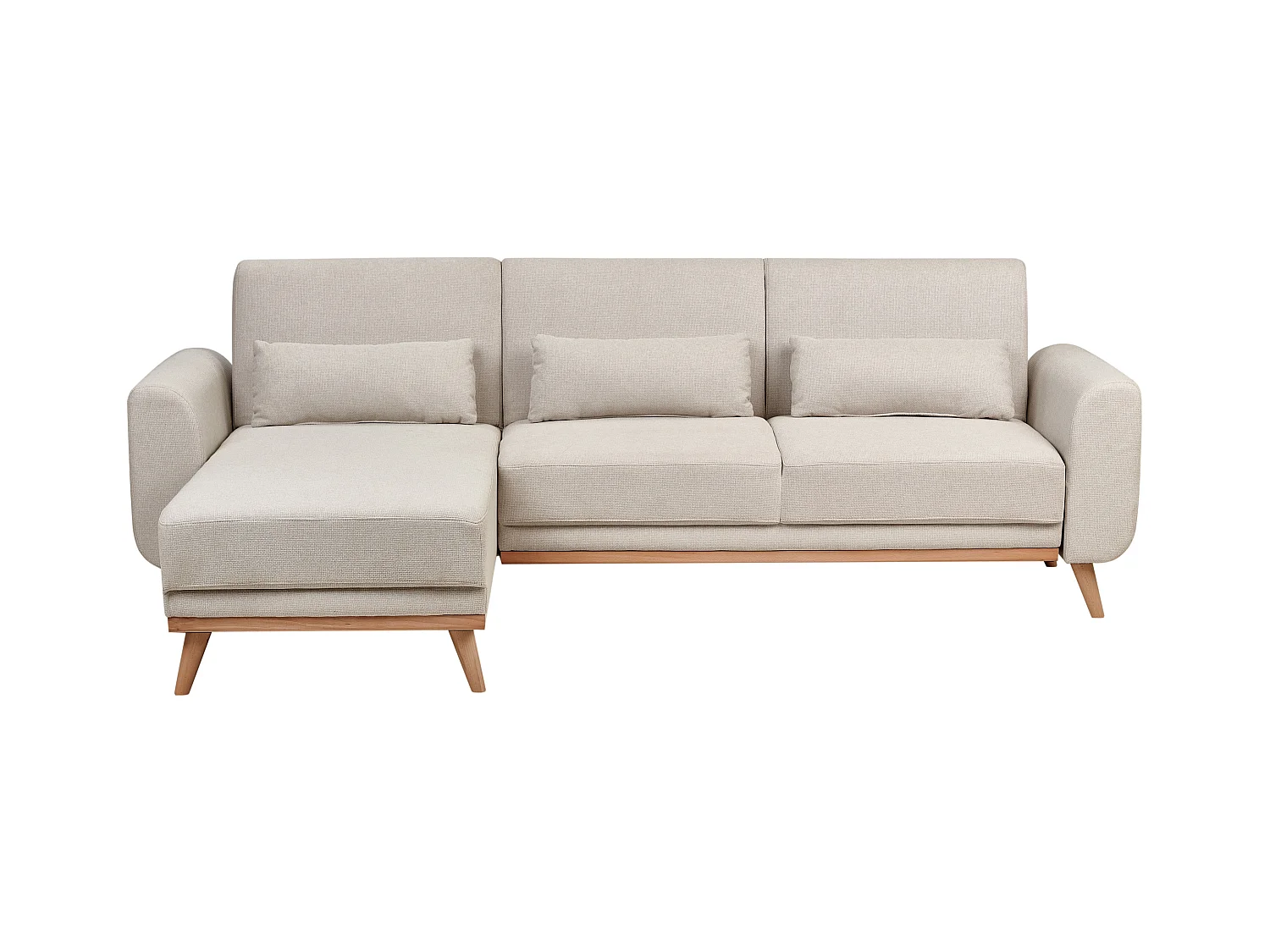 Canapé-Lit d'Angle à gauche Moderne en Tissu Pieds en Bois Coussins Supplémentaires Beige Clair Ollsta