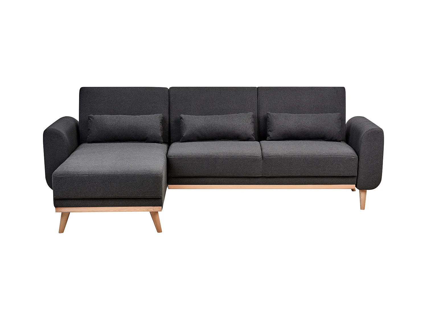 Canapé-Lit d'Angle à gauche Moderne en Tissu Pieds en Bois Coussins Supplémentaires Noir Ollsta