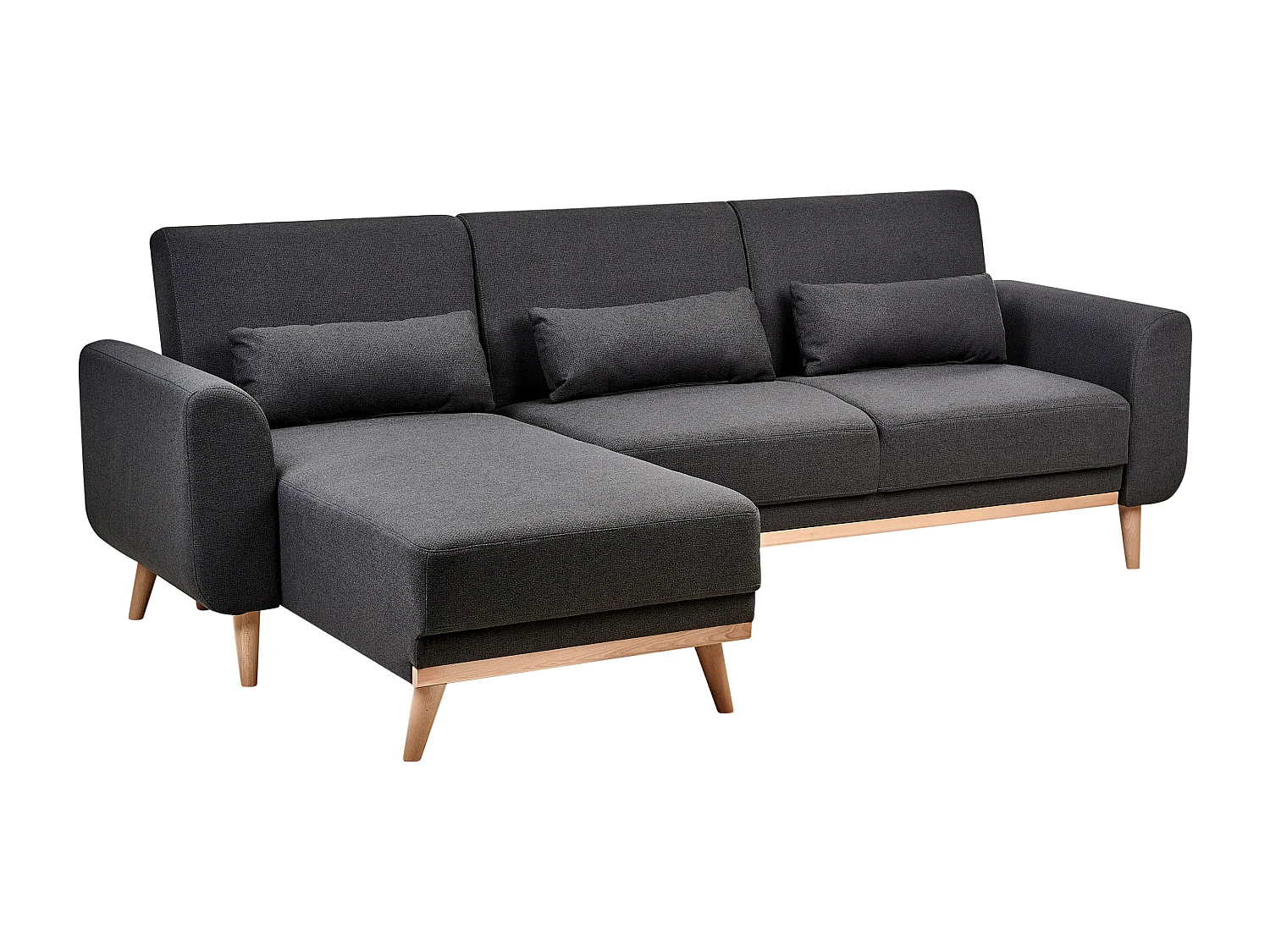 Sofá cama esquinero OLLSTA Tela Negro 3 plazas Derecha