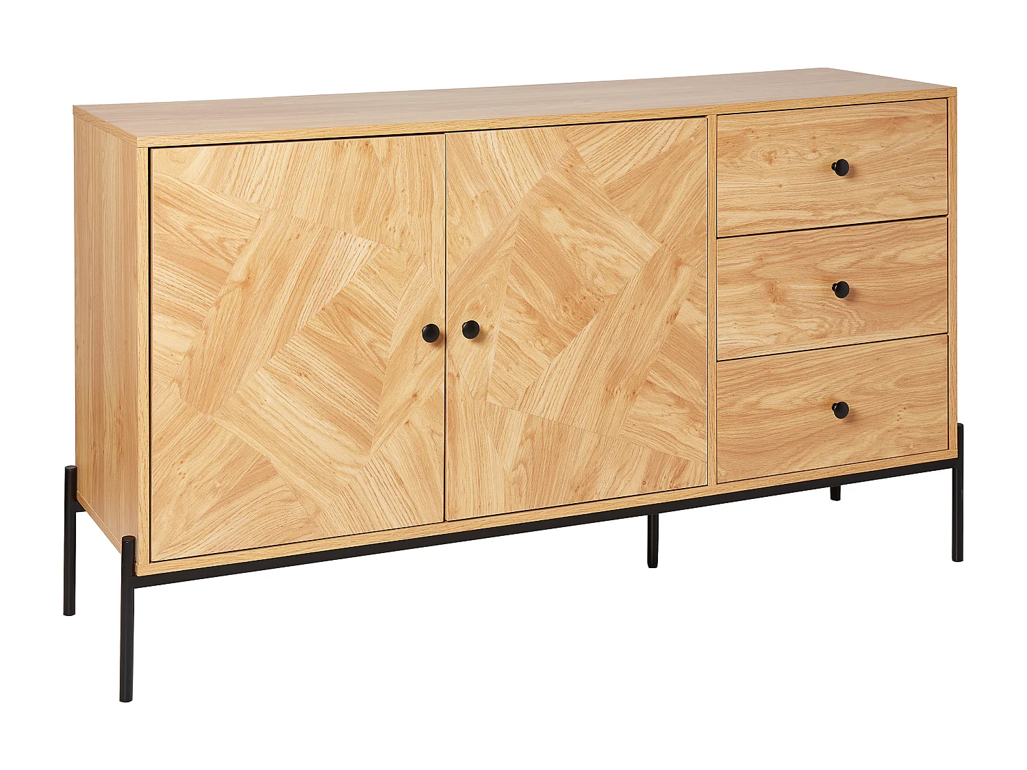 Sideboard mit 3 Schubladen heller Holzfarbton schwarze Beine modern Arizona