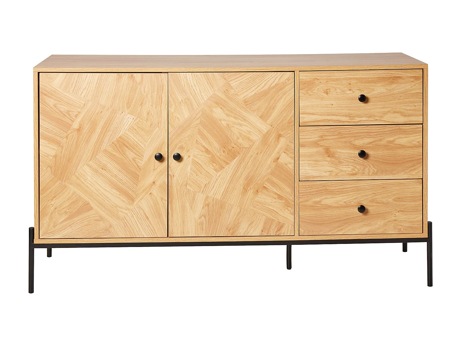 Sideboard mit 3 Schubladen heller Holzfarbton schwarze Beine modern Arizona
