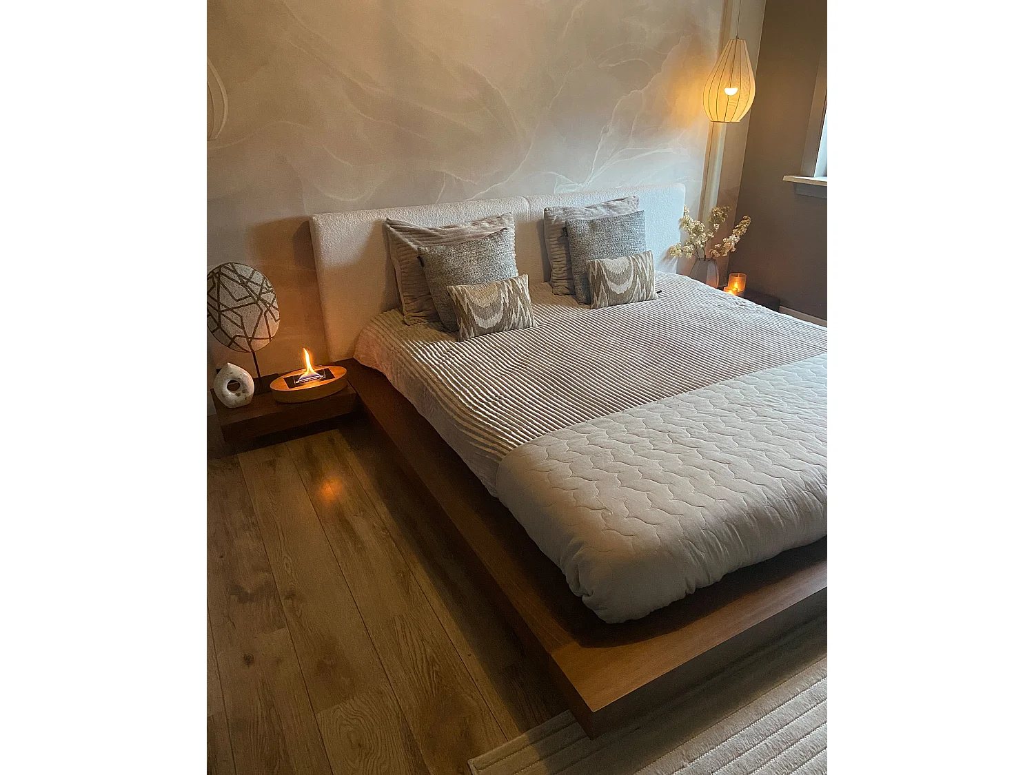 Bed Boucle ZEN 180 x 200 cm (EU Super King) Brown Ash Wood