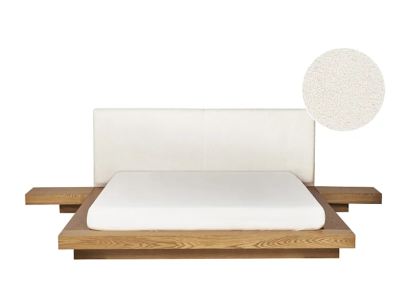 Bed Bouclé ZEN 160 x 200 cm Natuurlijk essenhout