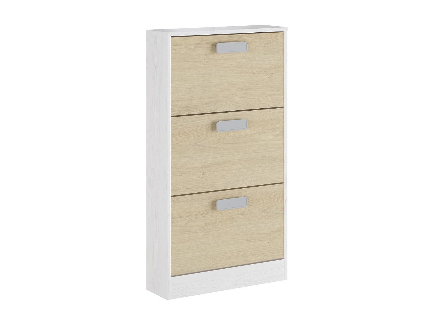 Meyvaser - Zapatero 3 Puertas, Zapatero Estrecho, Acabado en Color Blanco y Roble, Medidas: 108 cm (Alto) x 60 cm (Ancho) x 17 cm (Fondo)