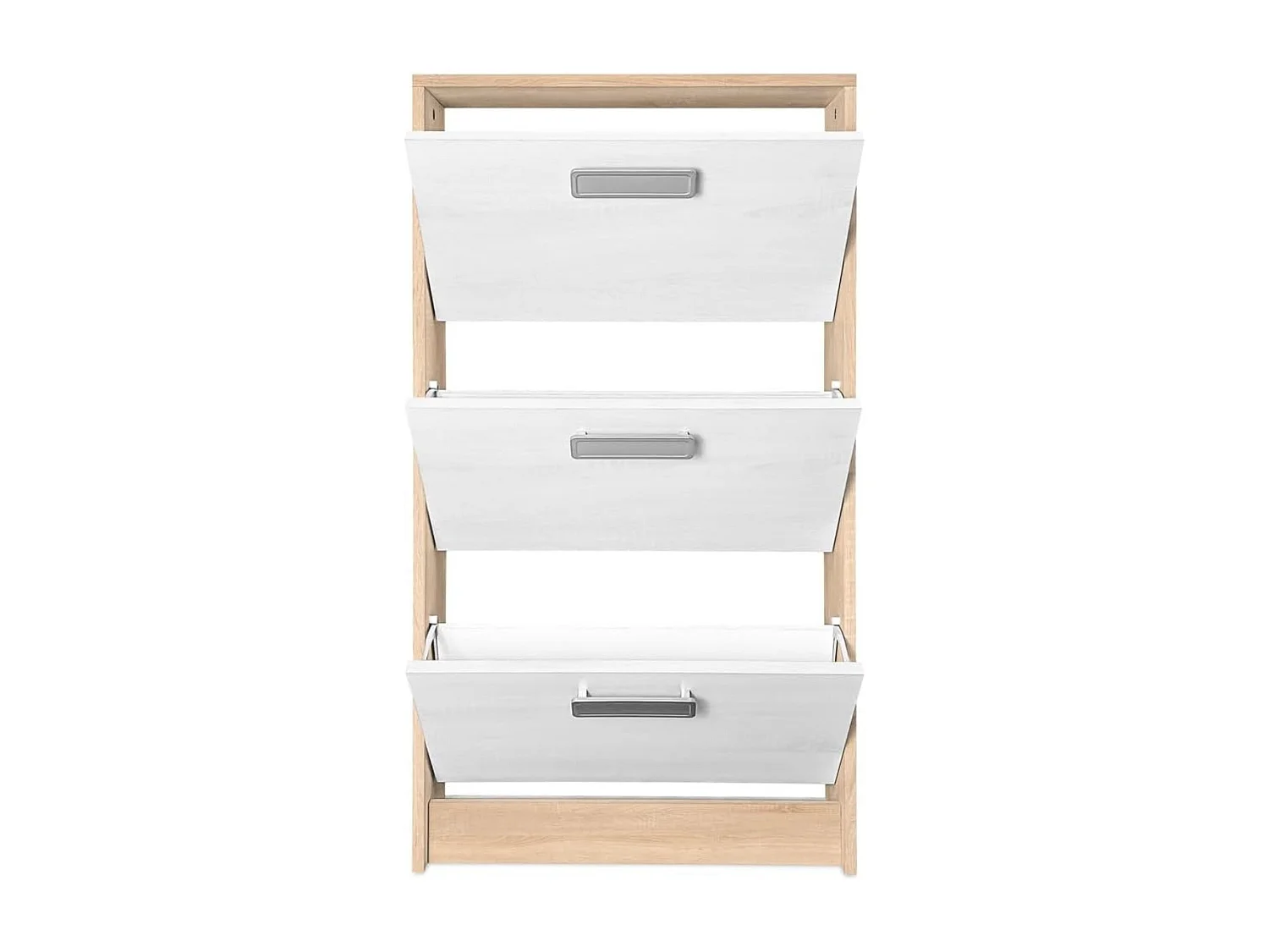 Meyvaser - Zapatero 3 Puertas, Zapatero Estrecho, Acabado en Color Roble y blanco, Medidas: 108 cm (Alto) x 60 cm (Ancho) x 17 cm (Fondo)