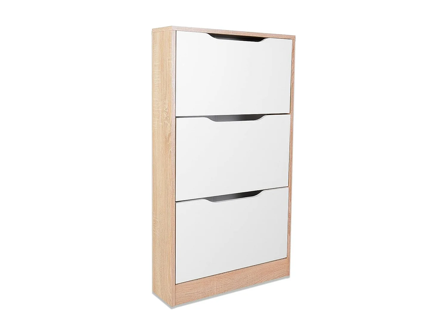 Meyvaser - Mueble Zapatero con 3 Puertas, Estrecho, Color Cambria y Blanco, Medidas: 107 cm (Alto) x 60 cm (Ancho) x 17,3 cm (Fondo)