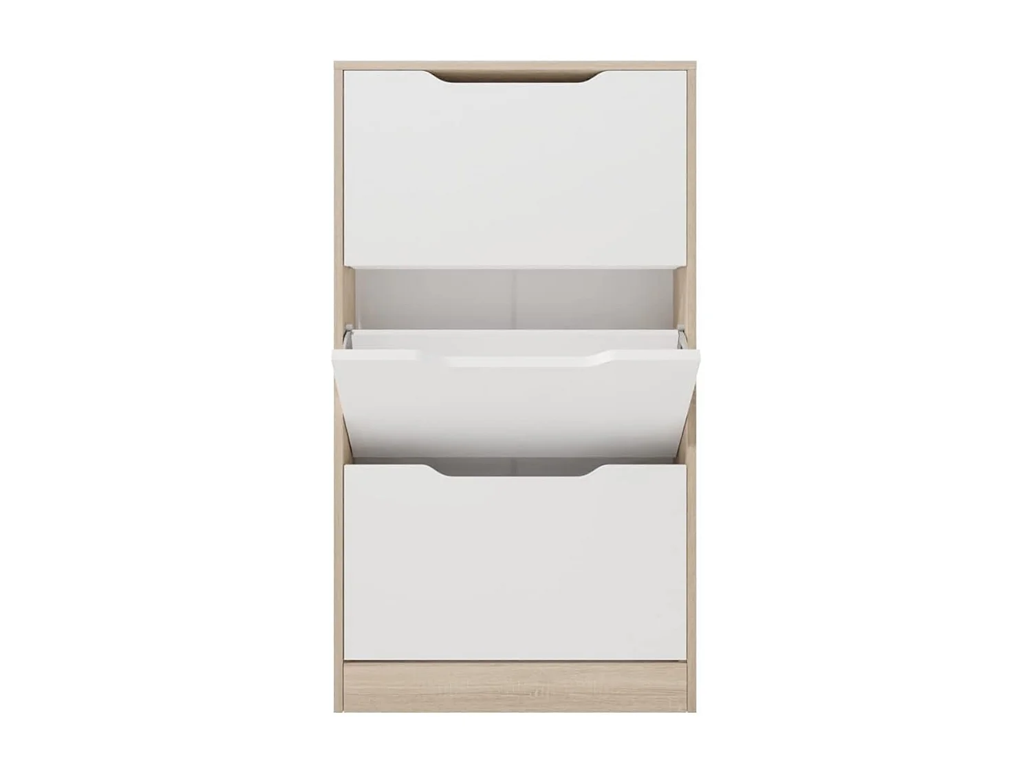 Meyvaser - Mueble Zapatero con 3 Puertas, Estrecho, Color Cambria y Blanco, Medidas: 107 cm (Alto) x 60 cm (Ancho) x 17,3 cm (Fondo)