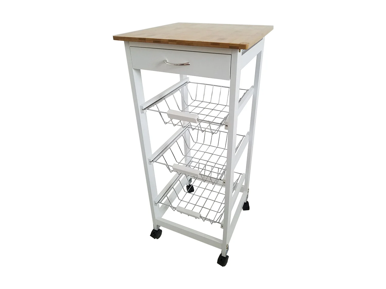 Meyvaser - Carro de Cocina con Ruedas 37x37x85 Blanco Tapa Madera Oporto 6
