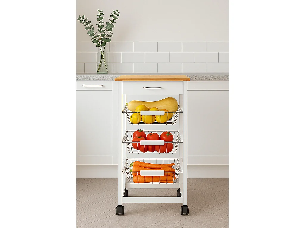 Meyvaser - Carro de Cocina con Ruedas 37x37x85 Blanco Tapa Madera Oporto 6