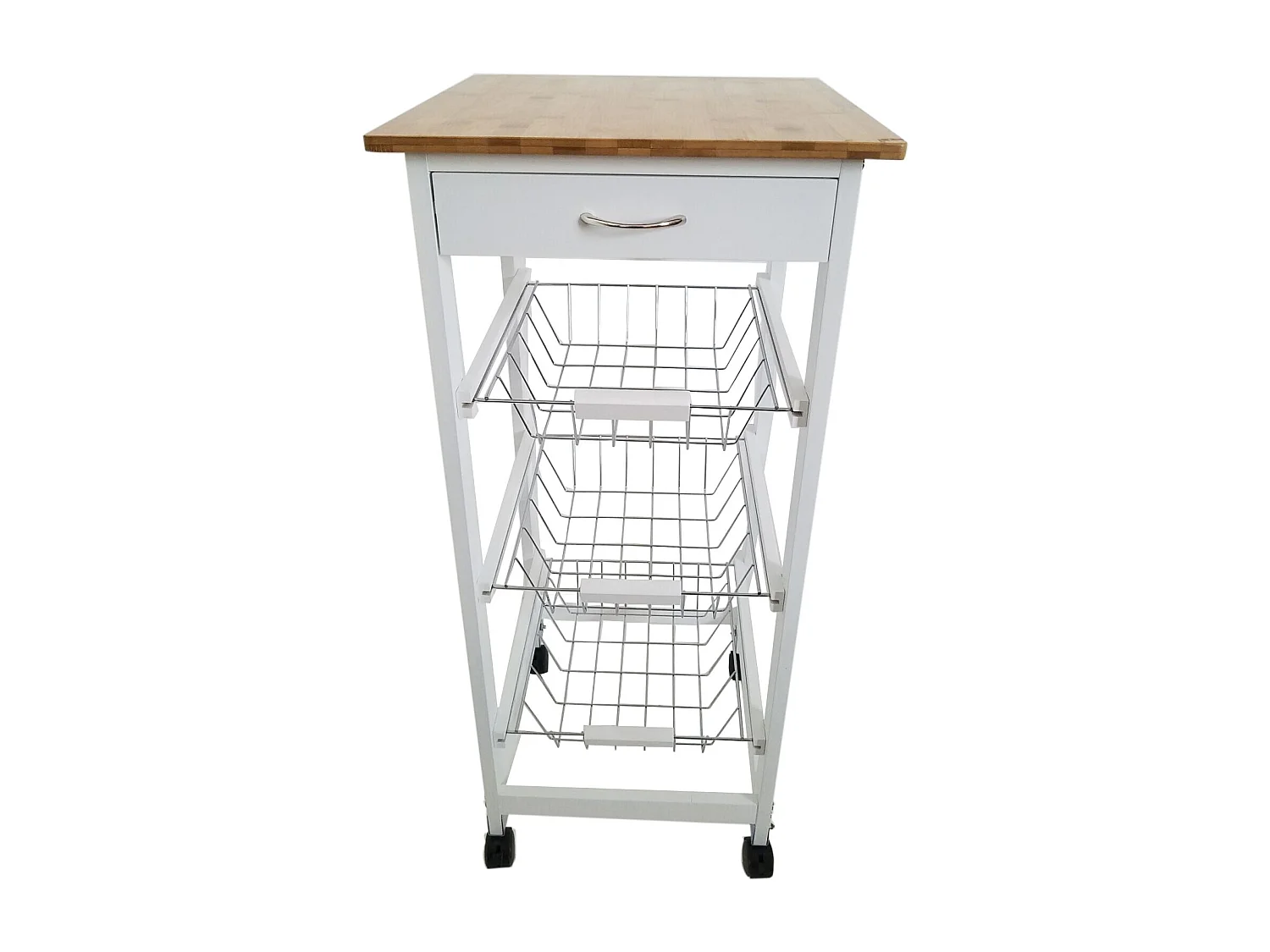 Meyvaser - Carro de Cocina con Ruedas 37x37x85 Blanco Tapa Madera Oporto 6