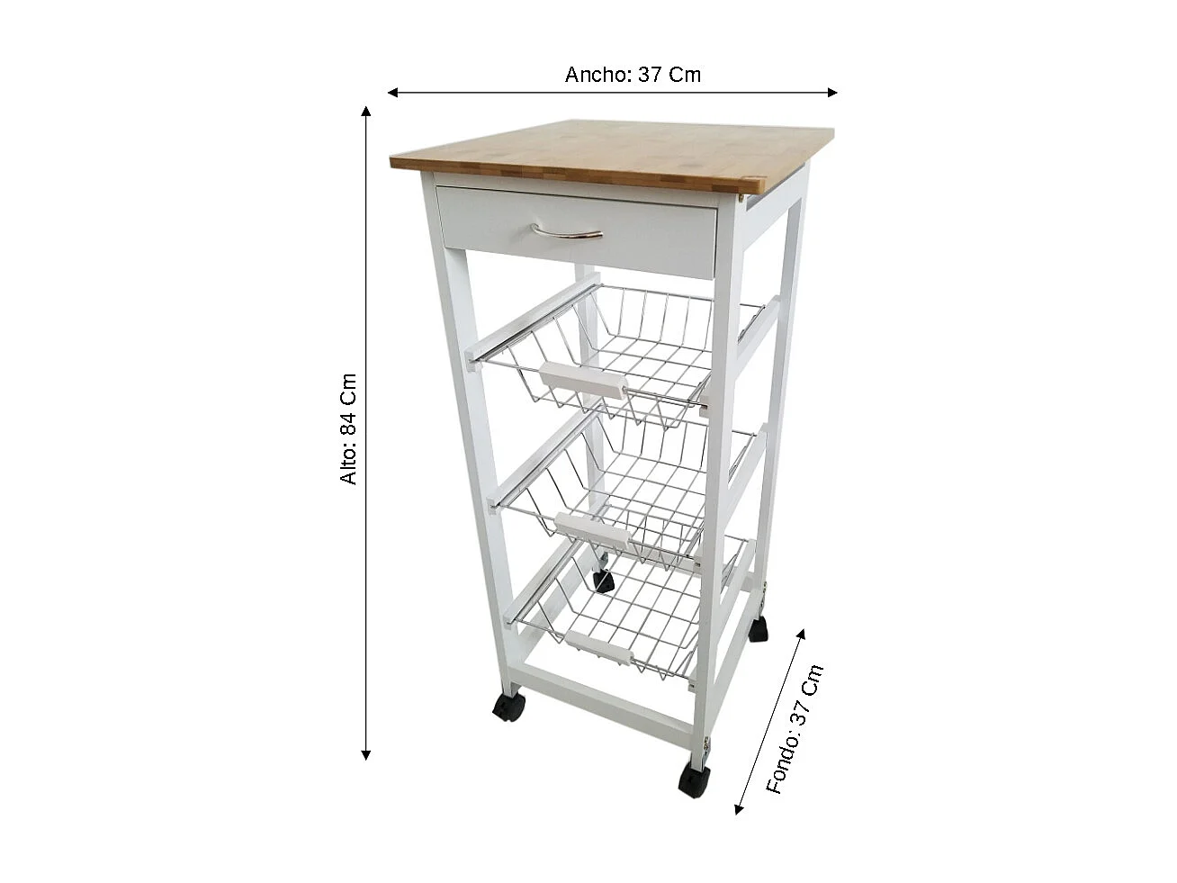 Meyvaser - Carro de Cocina con Ruedas 37x37x85 Blanco Tapa Madera Oporto 6