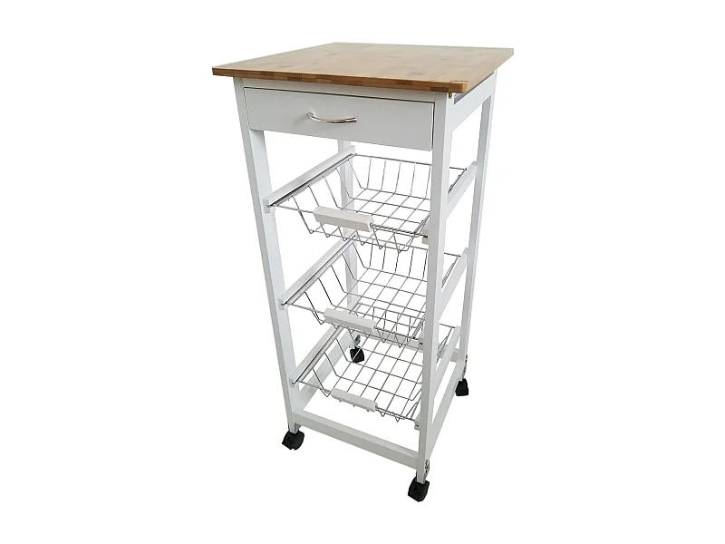 Meyvaser - Carro de Cocina con Ruedas 37x37x85 Blanco Tapa Madera Oporto 6