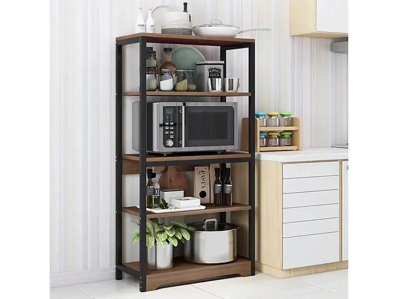 Meyvaser Estantería de Cocina Con Marco de Metal Negro, Estante Industrial para microondas 60x30x126 cm