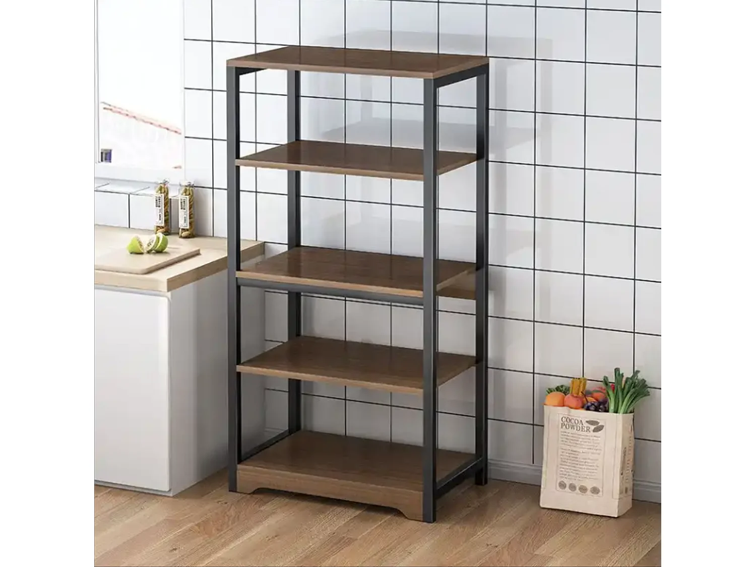 Meyvaser Estantería de Cocina Con Marco de Metal Negro, Estante Industrial para microondas 60x30x126 cm