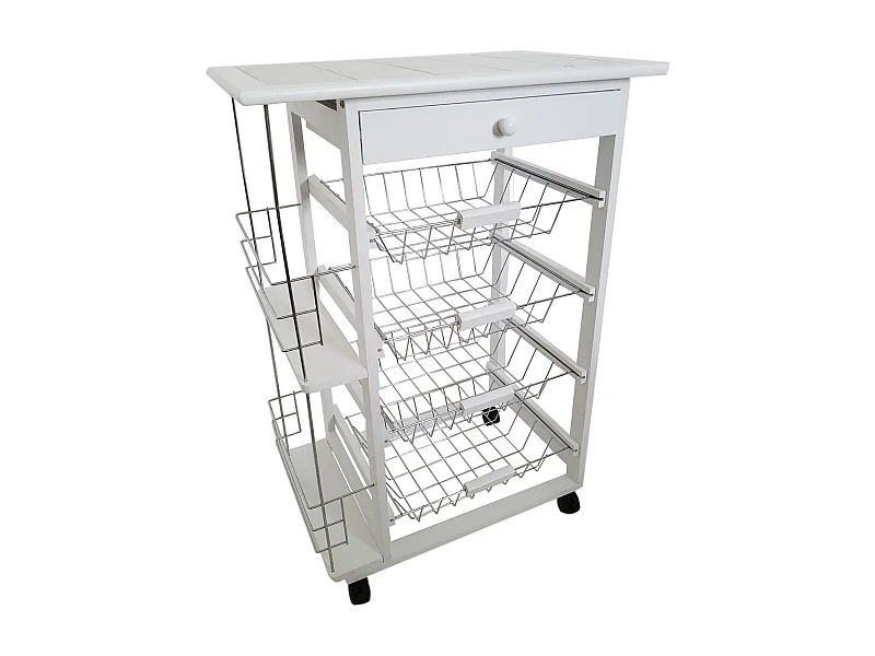 Meyvaser - Verdulero Carro Cocina Bahia 5  Color Blanco con botellero latera y Tapa de azulejos 82 x 57 x 37 Cm