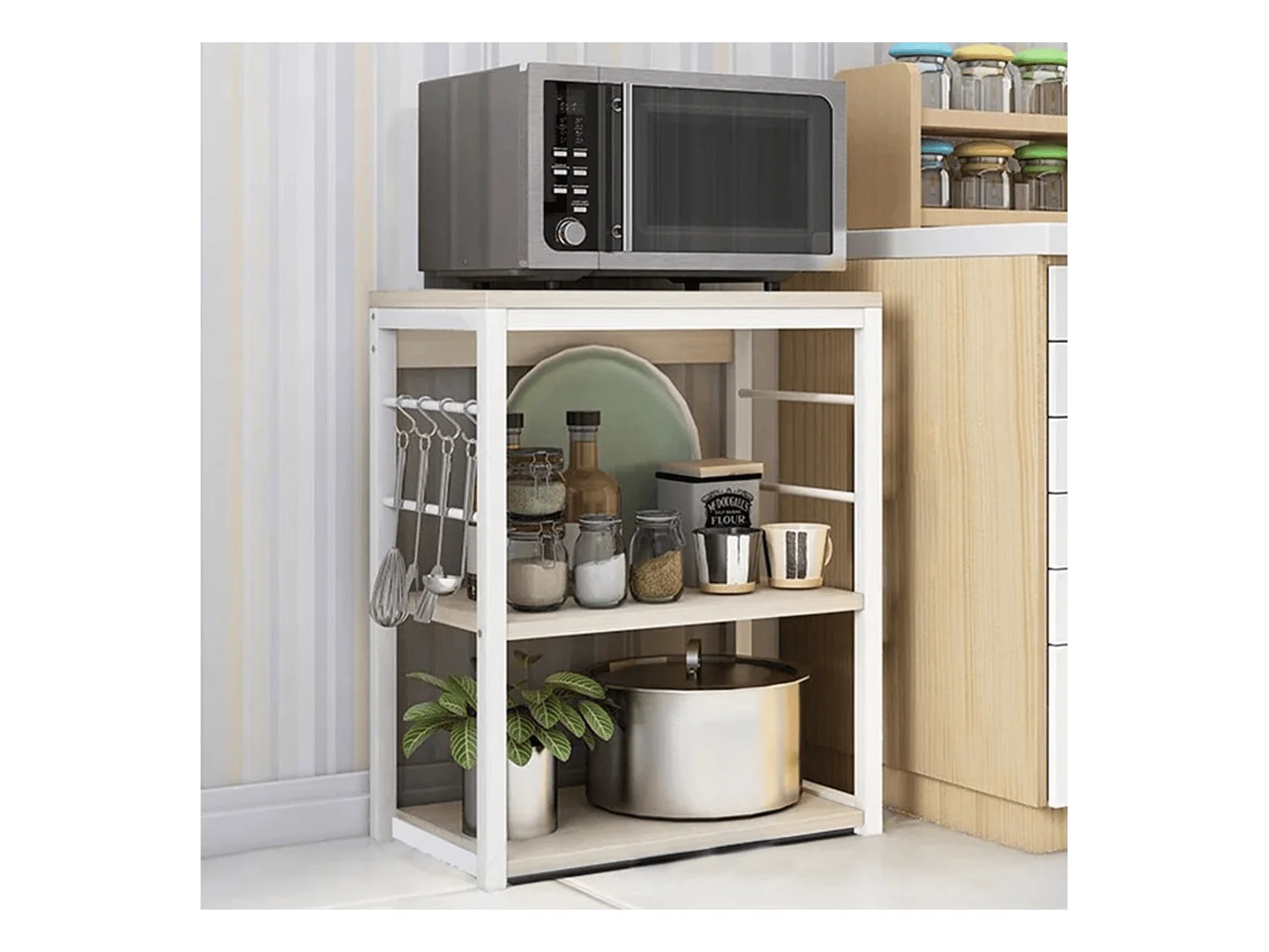 Meyvaser Estantería de Cocina, Unidad de Cocina con estantes, Marco de Metal Blanco, Estante Industrial para microondas 50x30x71,5 Cm