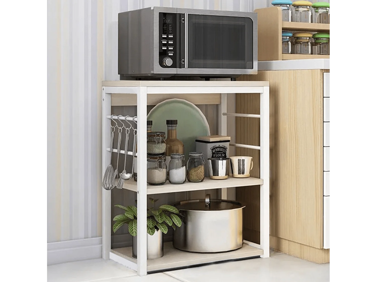 Meyvaser Estantería de Cocina, Unidad de Cocina con estantes, Marco de Metal Blanco, Estante Industrial para microondas 50x30x71,5 Cm