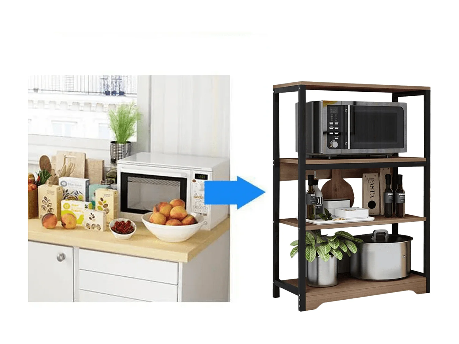 Meyvaser Estantería de Cocina con Marco de Metal Negro, Estante Industrial para microondas 60x30x100 Cm