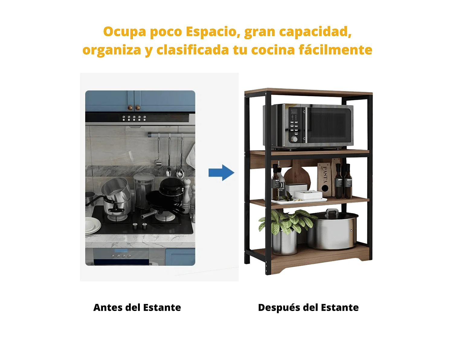 Meyvaser Estantería de Cocina con Marco de Metal Negro, Estante Industrial para microondas 60x30x100 Cm