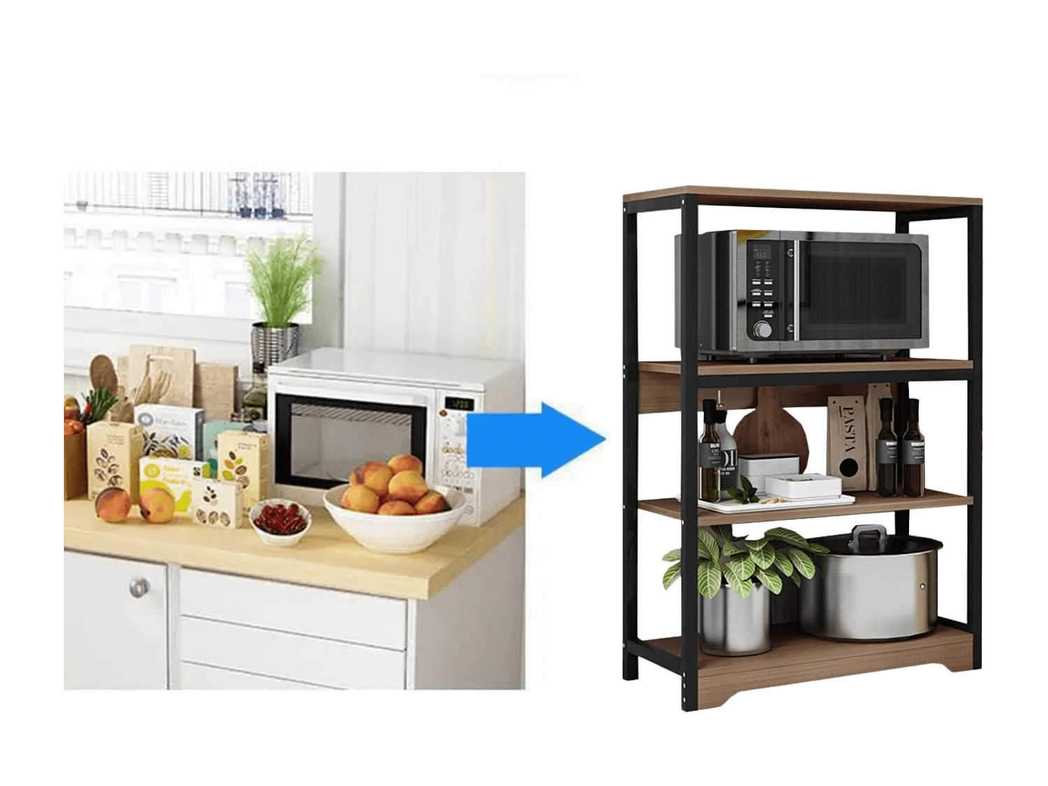 Meyvaser Estantería de Cocina con Marco de Metal Negro, Estante Industrial para microondas 60x30x100 Cm