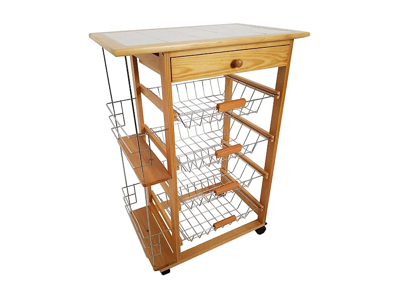 Meyvaser - Carro de cocina con ruedas 57x37x82 Oporto 5 tapa de azulejos y botellero lateral