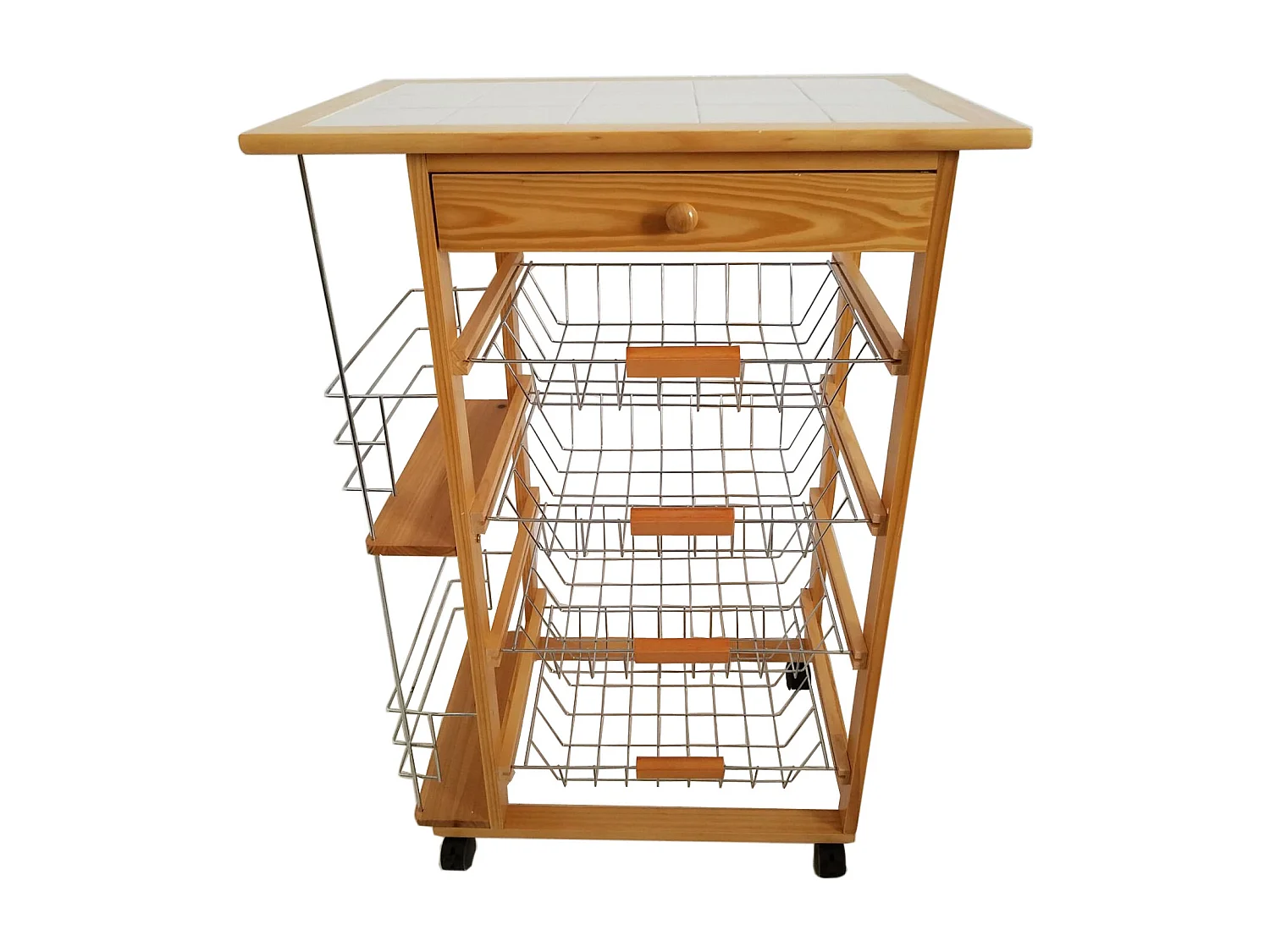 Meyvaser - Carro de cocina con ruedas 57x37x82 Oporto 5 tapa de azulejos y botellero lateral