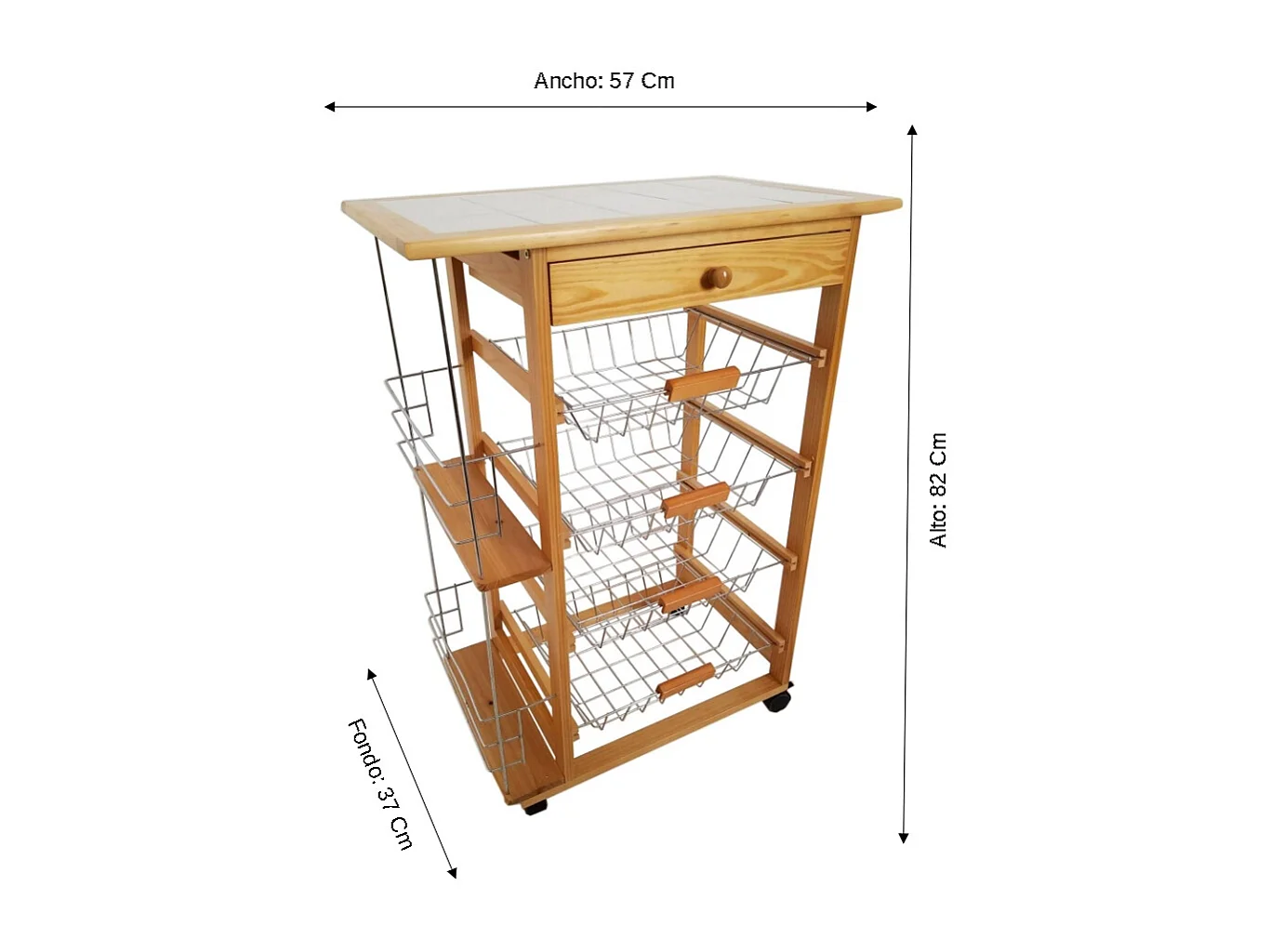 Meyvaser - Carro de cocina con ruedas 57x37x82 Oporto 5 tapa de azulejos y botellero lateral