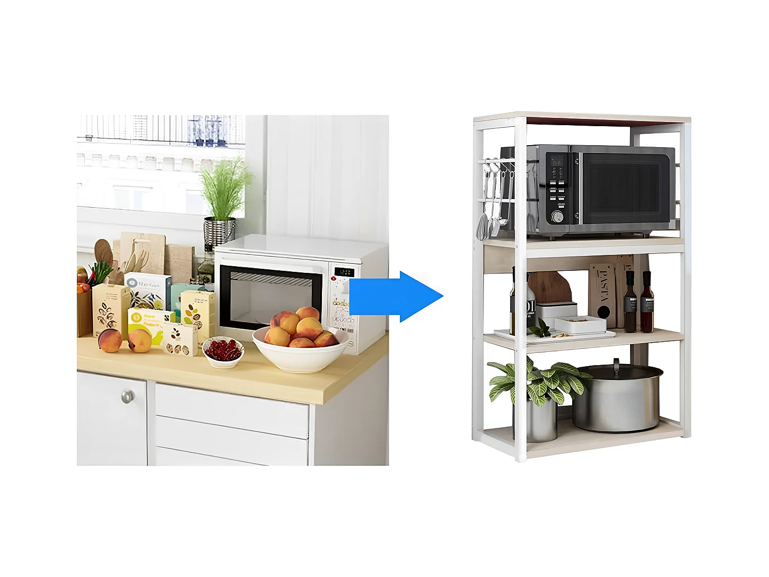 Estantería de Cocina Unidad de Cocina Alta con estantes de Almacenamiento, Marco de Metal Blanco, Estante Industrial para microondas 50x30x100 Cm, Col