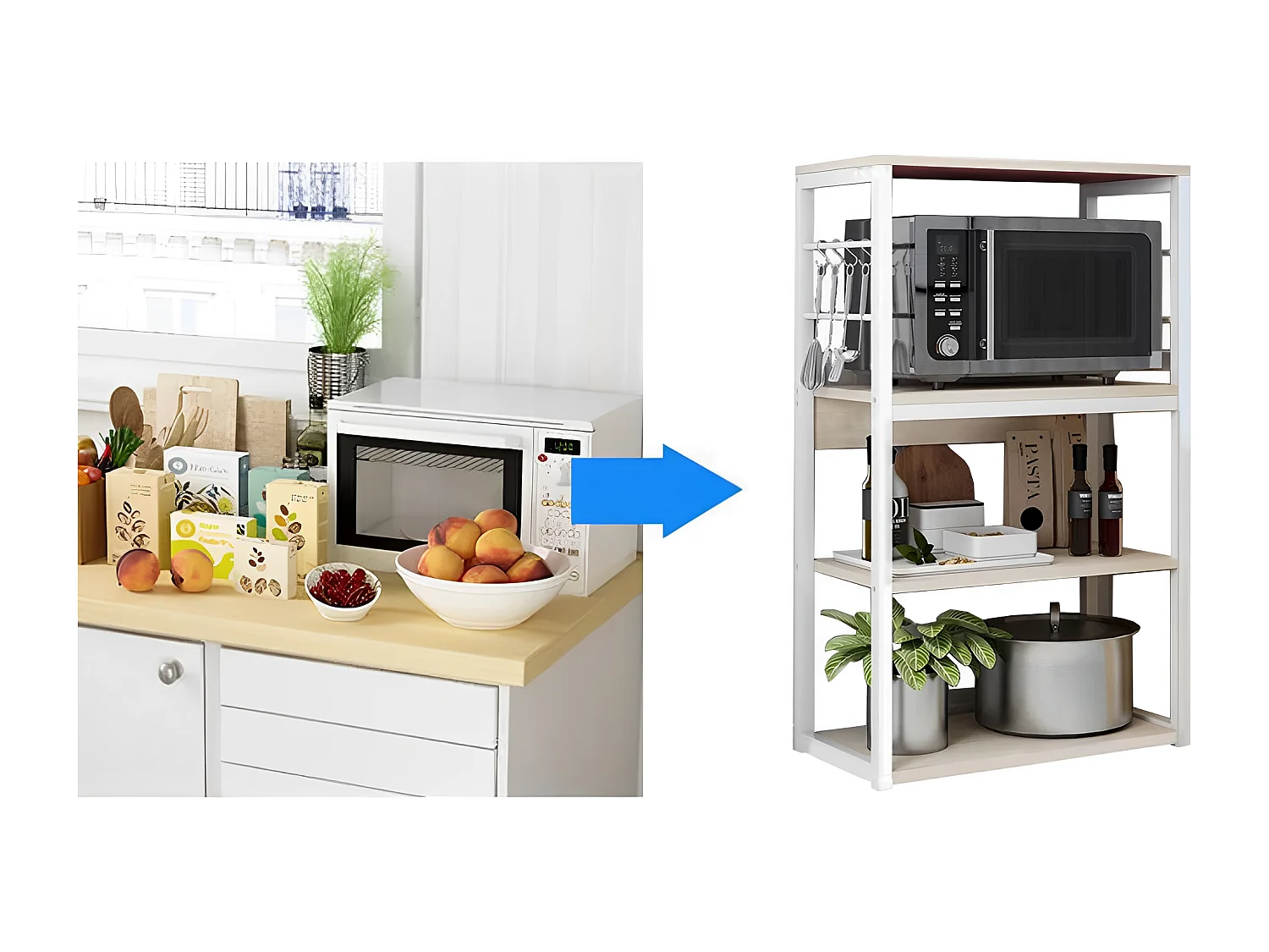 Estantería de Cocina Unidad de Cocina Alta con estantes de Almacenamiento, Marco de Metal Blanco, Estante Industrial para microondas 50x30x100 Cm, Col