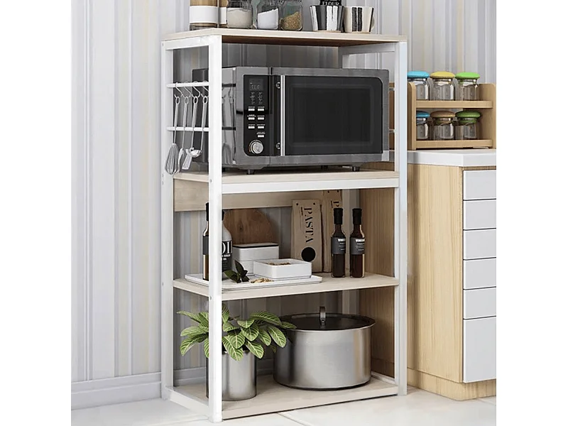 Estantería de Cocina Unidad de Cocina Alta con estantes de Almacenamiento, Marco de Metal Blanco, Estante Industrial para microondas 50x30x100 Cm, Col
