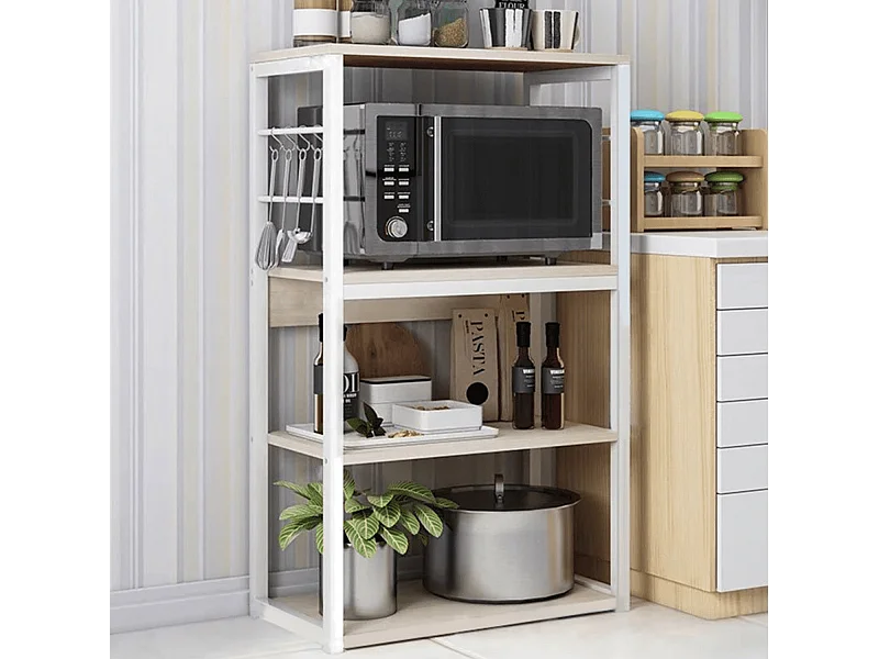 Estantería de Cocina Unidad de Cocina Alta con estantes de Almacenamiento, Marco de Metal Blanco, Estante Industrial para microondas 50x30x100 Cm, Col